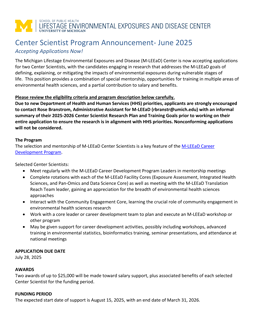 Image of Center Scientist announcement