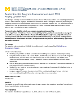 Image of Center Scientist announcement