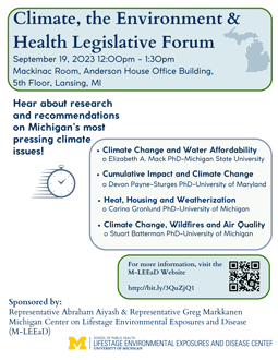 Flyer for Climate, the Environment & Health Legislative Forum
