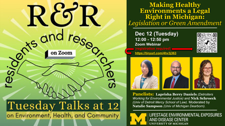 Flyer for “Making Healthy Environments a Legal Right in Michigan: Legislation or Green Amendment”