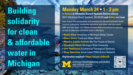 Flyer for “Building Solidarity for Clean and Affordable Water in Michigan”