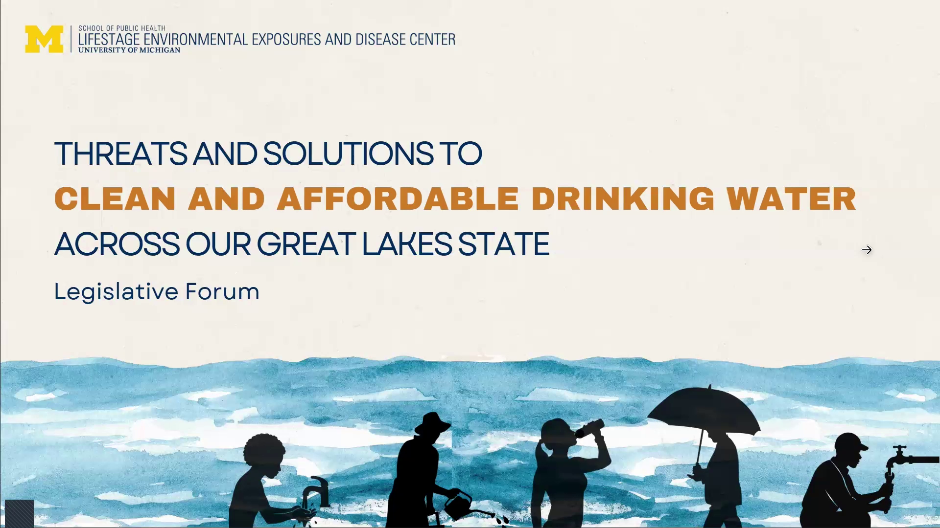 Flyer for “Threats and Solutions to Clean and Affordable Drinking Water across our Great Lake State.”
